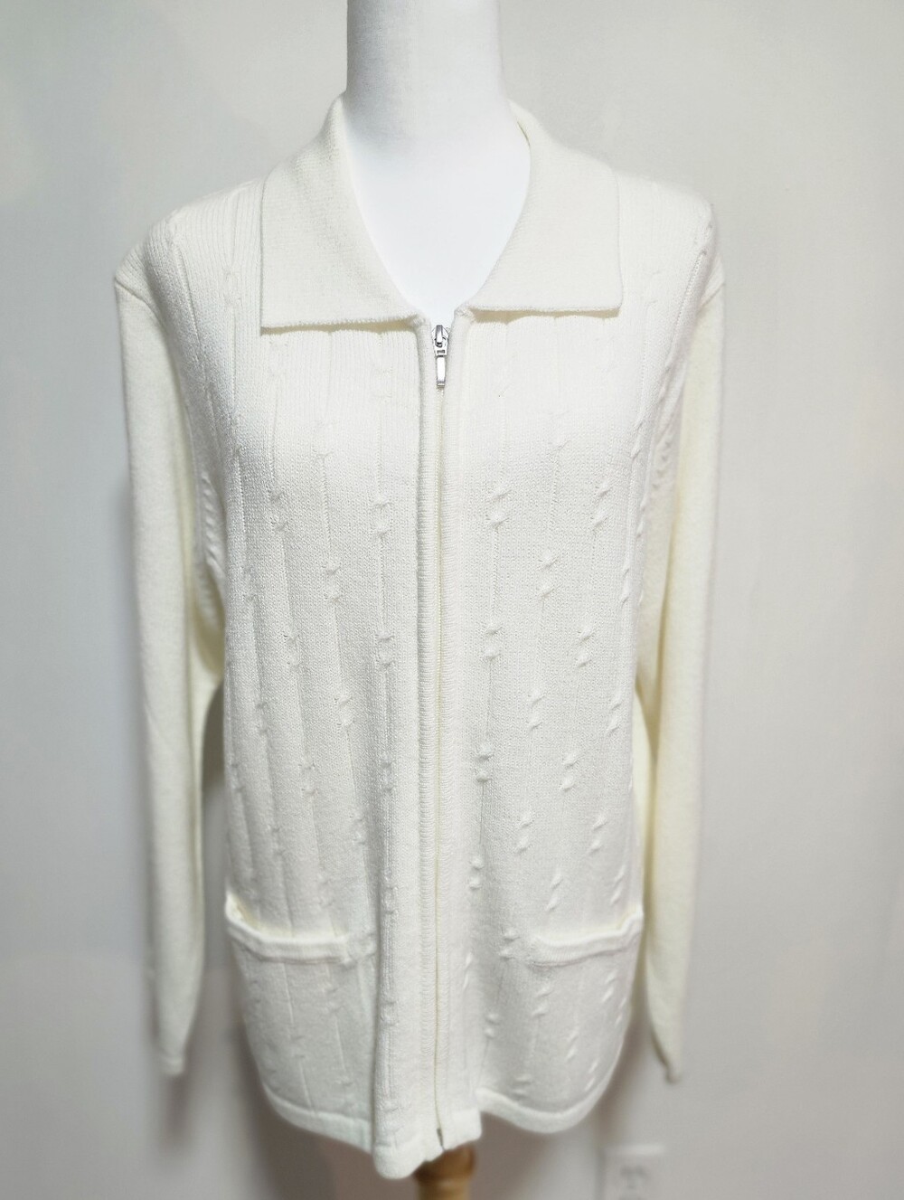 Alia Cream Zip-Up Knit Cardigan